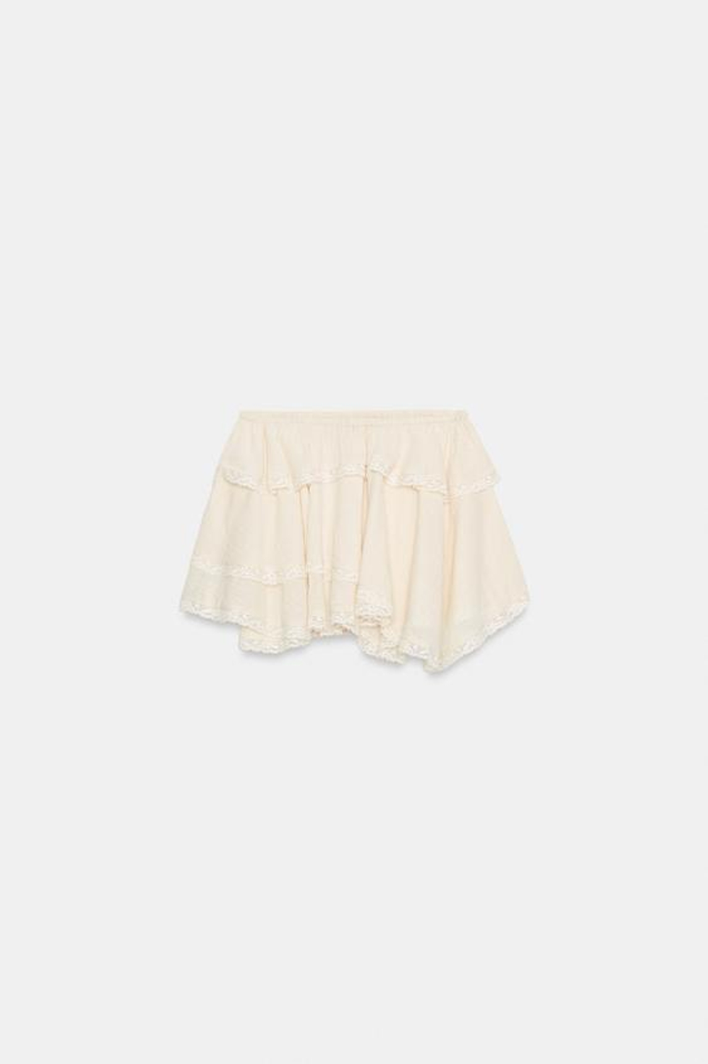 ZARA МИНИ-ЮБКА С ВОЛАНАМИ И КРУЖЕВОМ, БЕЛЫЙ/РОЗОВЫЙ