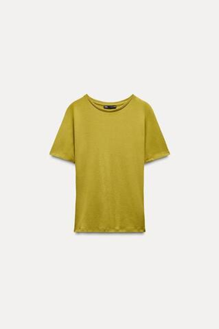 ZARA ФУТБОЛКА С КОРОТКИМИ РУКАВАМИ, ЦВЕТ ОЛИВКОВОГО МАСЛА