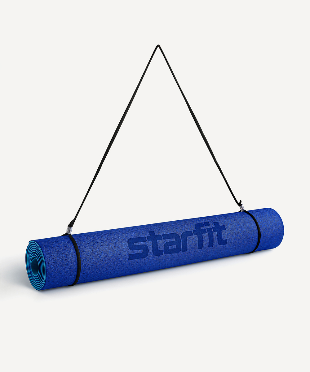 Коврик для йоги и фитнеса STARFIT FM-201, TPE, 183x61x0,4 см, темно-синий/синий