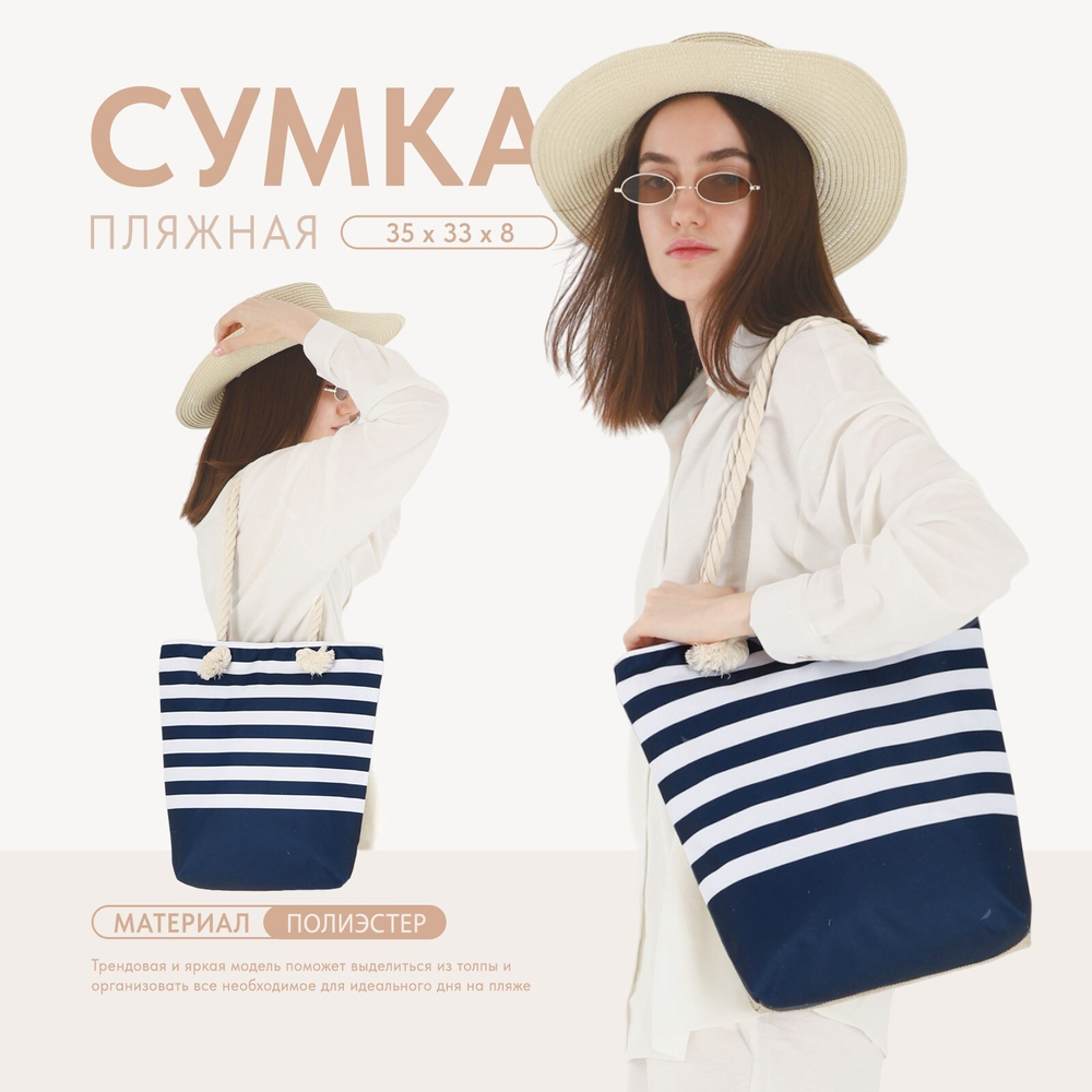 Сумка женская пляжная на молнии,синяя 7555