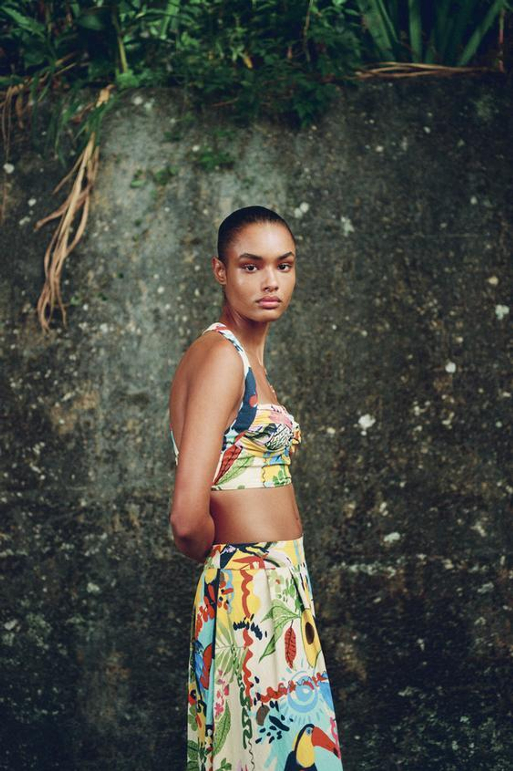 ZARA ЮБКА-МИДИ С ТРОПИЧЕСКИМ ПРИНТОМ, РАЗНОЦВЕТНЫЙ