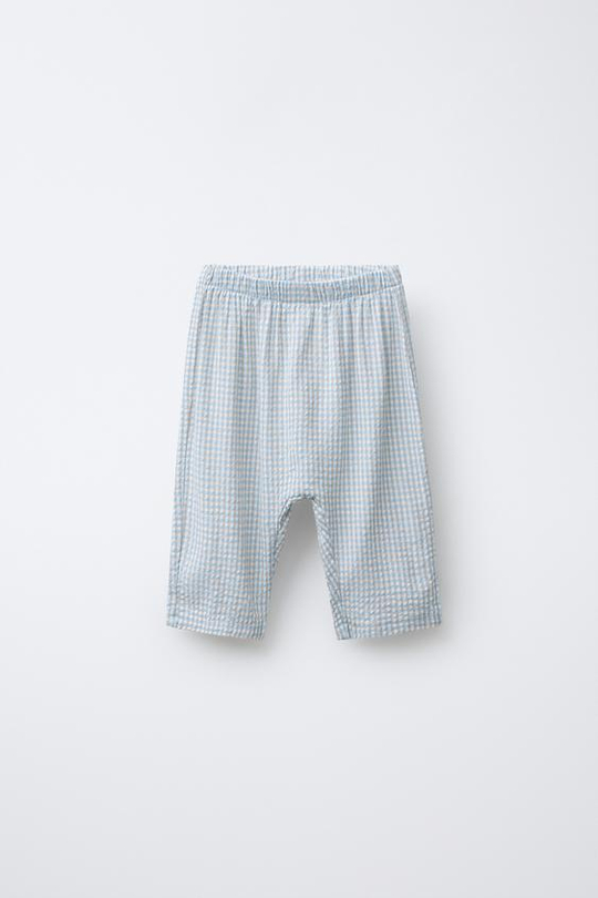 ZARA БРЮКИ ИЗ РЕЛЬЕФНОЙ ТКАНИ В КЛЕТКУ, ПЕСОЧНЫЙ/СИНИЙ