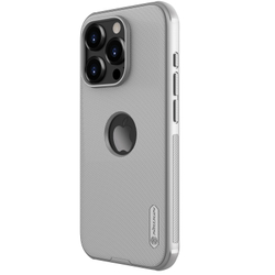 Чехол серого цвета (Titanium Gray) с вырезом под лого от Nillkin для iPhone 15 Pro Max, серия Super Frosted Shield Pro