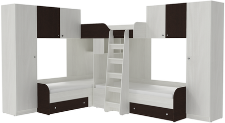 Трехместная кровать КарИВи Трио 3 Белое Дерево Венге