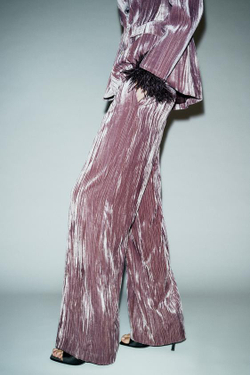 ZARA ШИРОКИЕ БРЮКИ ИЗ ВЕЛЬВЕТА, ЦВЕТ МАЛЬВЫ