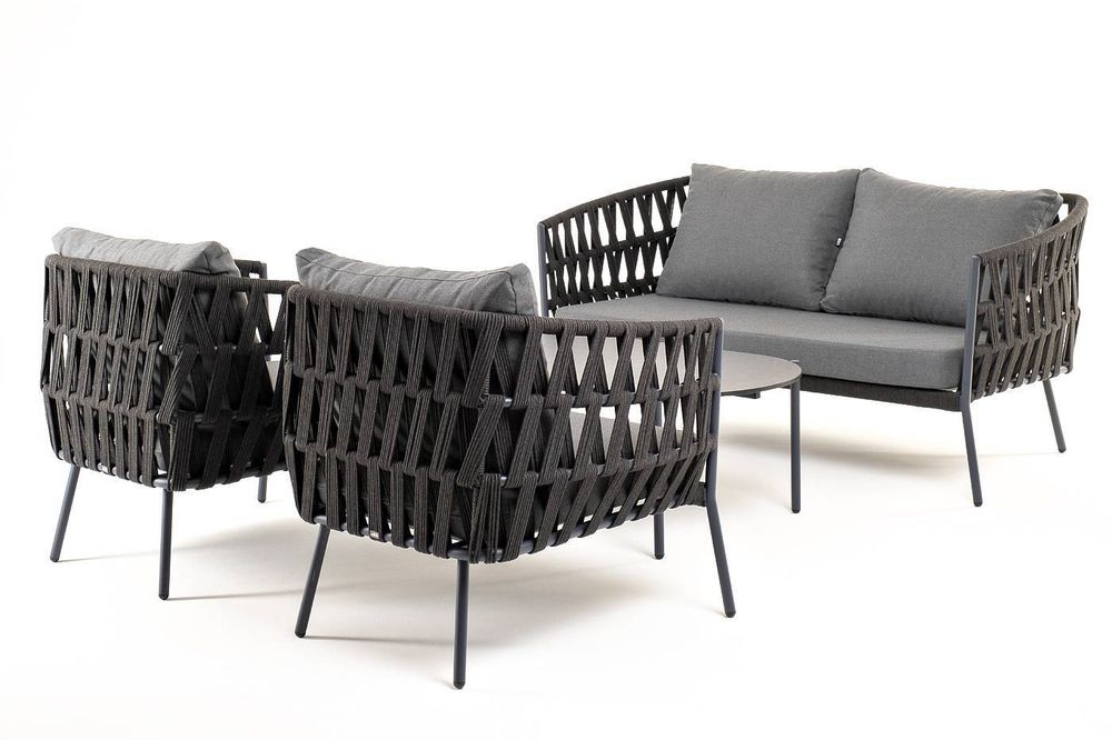 "Диего" лаунж-зона 4-местная плетеная из роупа (веревки), каркас алюминиевый темно-серый, роуп темно-серый