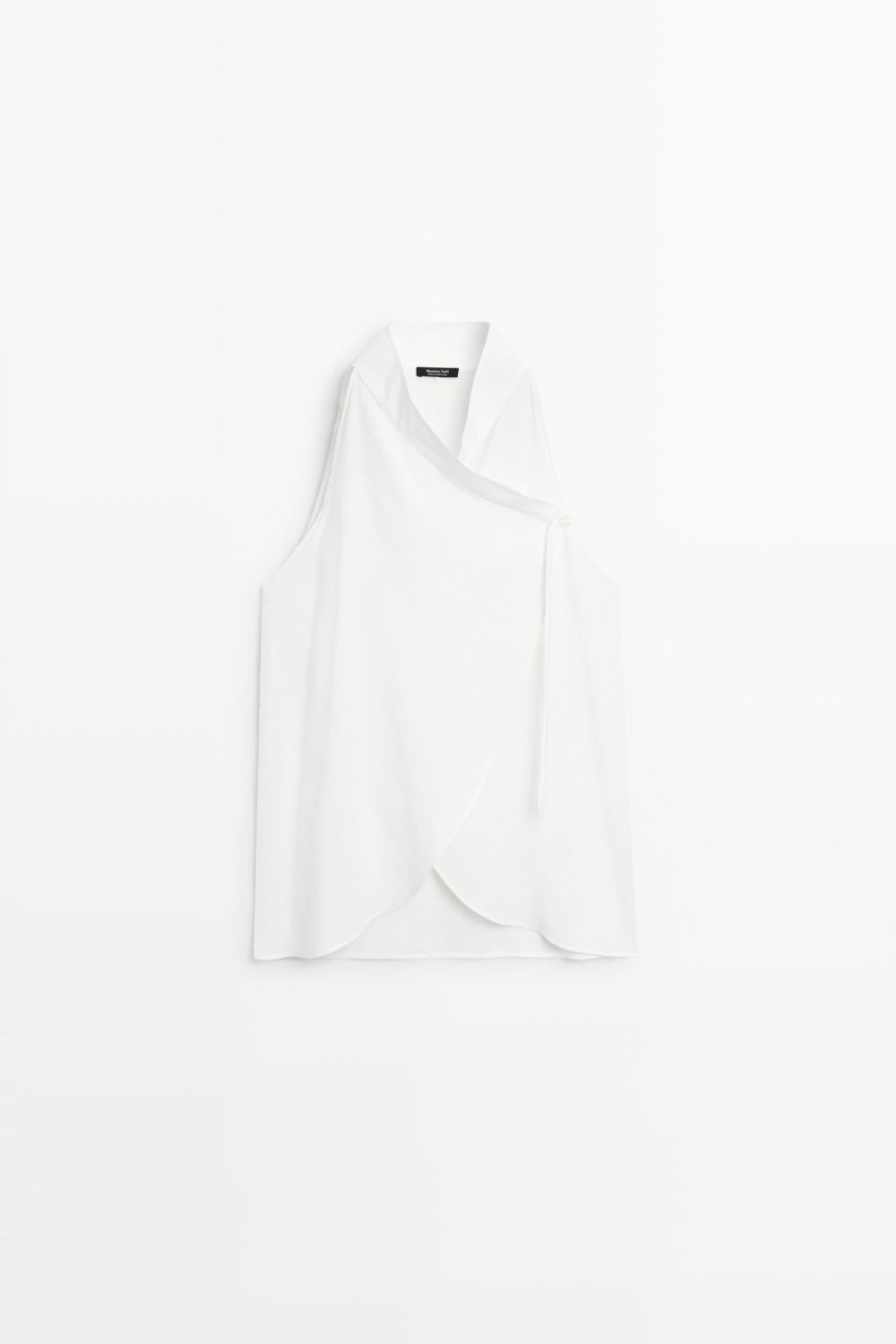 Massimo Dutti Топ из струящегося смесового льна с горловиной халтер, белый
