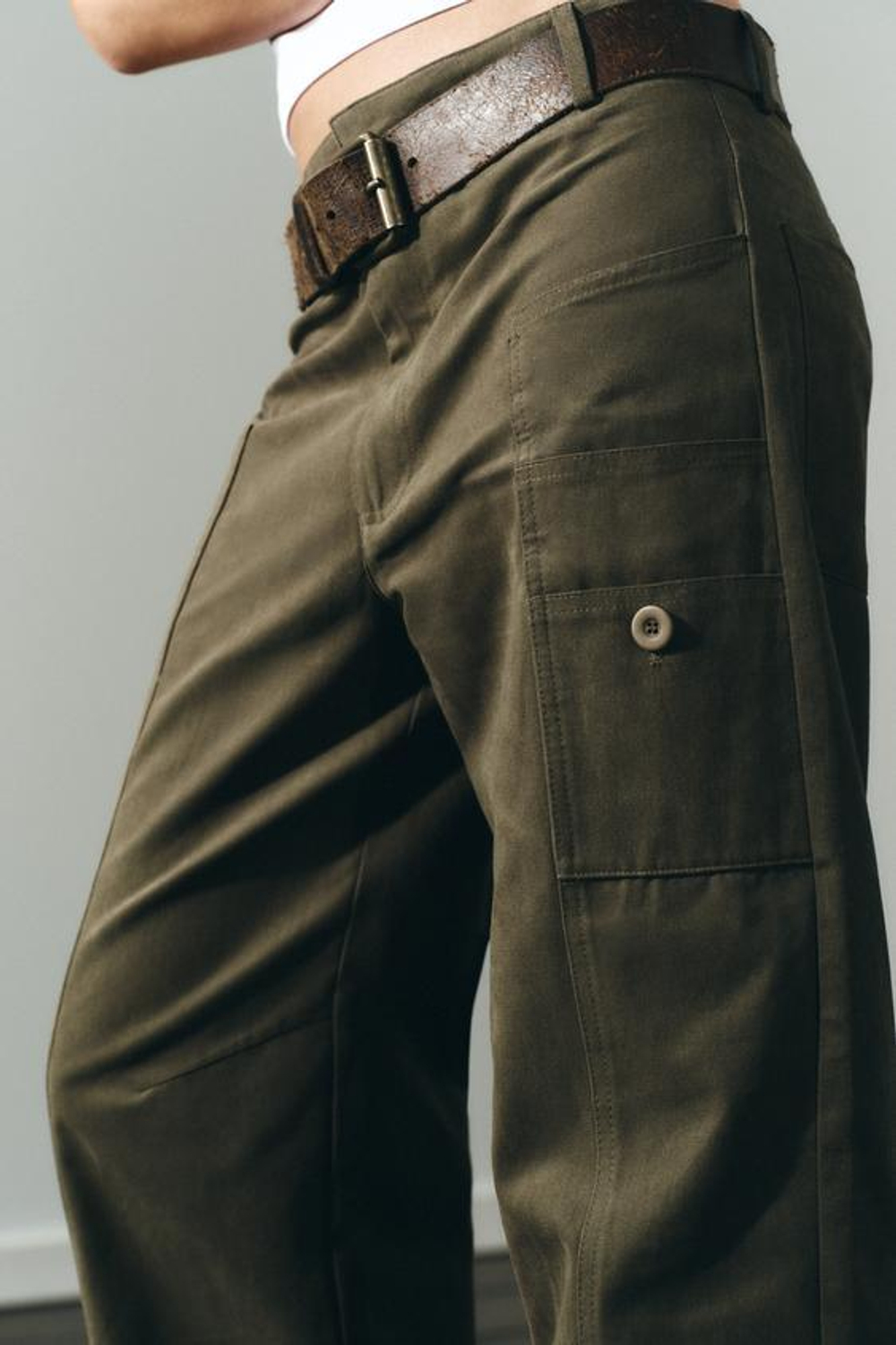 ZARA БРЮКИ-КАРГО BALLOON, ТЕМНЫЙ ХАКИ