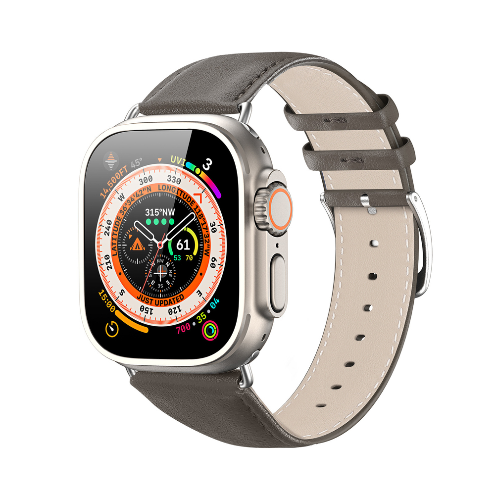 Ремешок из кожи серого цвета от Dux Ducis для смарт часов Apple Watch 42, 44, 45, 46, 49мм, серия YS Series