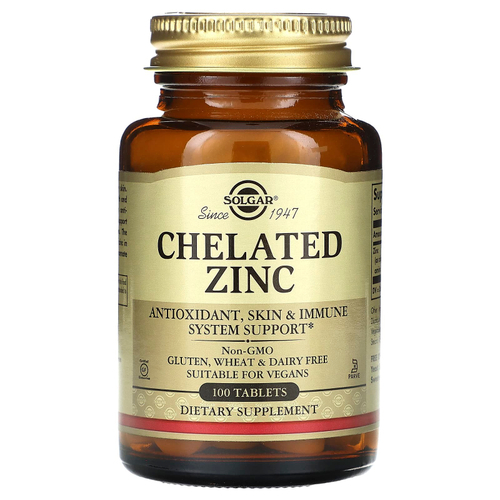 Solgar, хелатный цинк, 100 таблеток (22 мг в 1 таблетке)