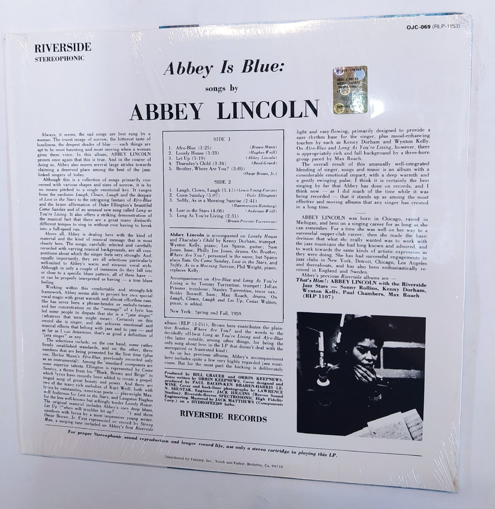 Abbey Lincoln Abbey Is Blue USA 1983 Riverside Records NM NM