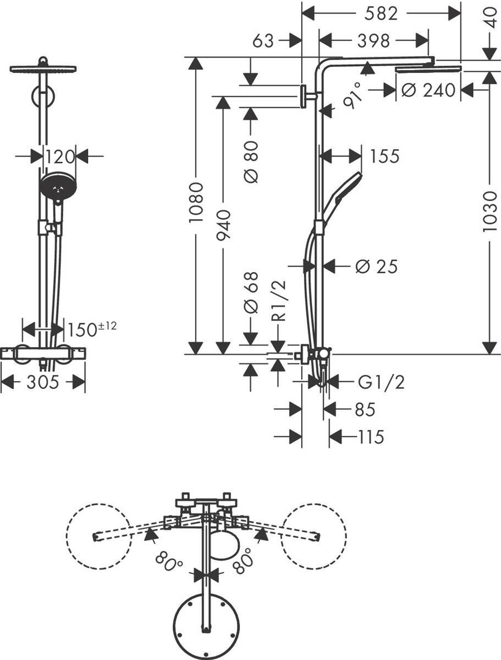 Raindance Select S Showerpipe 240 1 jet with PowderRain 27633000