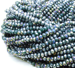 БН031ДС46 Хрустальные бусины "рондель", цвет: темно-зеленый AB непрозр, 4х6 мм, кол-во: 58-60 шт.