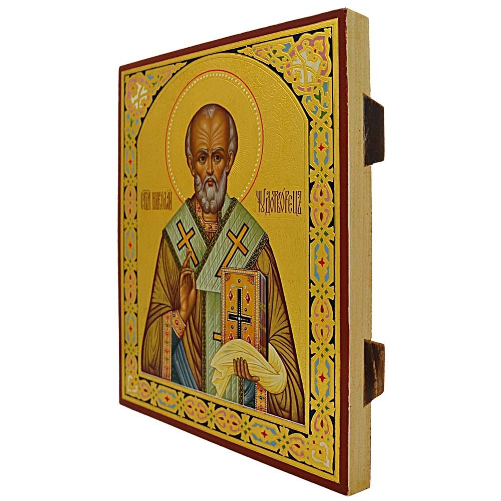 Николай Чудотворец. Писанная на сусальном золоте икона. 20 х 24 см