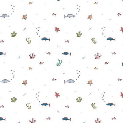 Морские элементы: рыбы, кораллы, водоросли, волны