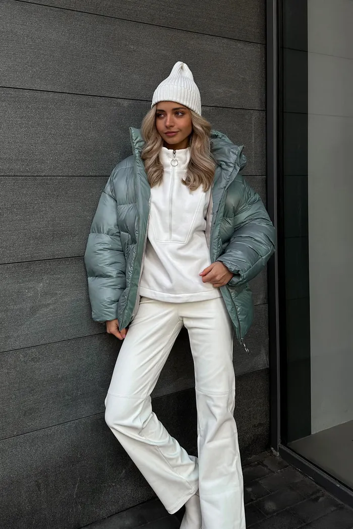 Пуховик средней длины 2.0 цвета зеленый чай