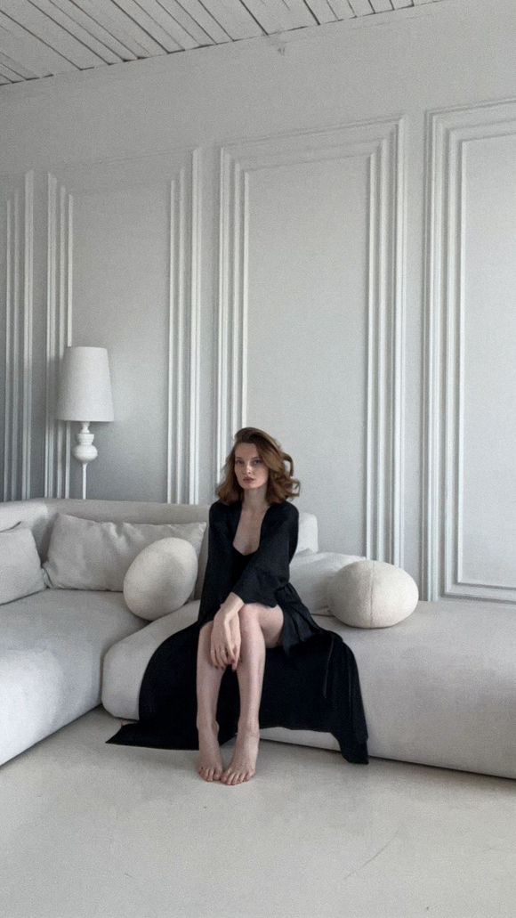 Шелковый халат-кимоно черный