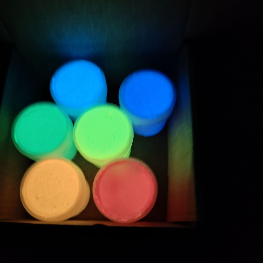 Набор светящихся в темноте акриловых красок AcidColors Luminescent для творчества 6 цветов х 20г (120г)