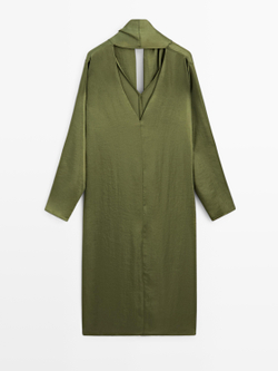 Massimo Dutti Вид Длинная блузка с V-образным вырезом и шнуровкой - STUDIO, зеленый