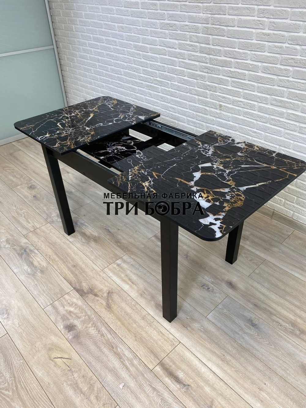 Стол стеклянный раздвижной "Чёрный мрамор"