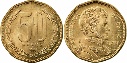 Чили 50 песо, 1981 - 2024 Бернардо О Хиггинс XF