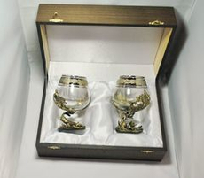 Набор из 2-х бокалов для коньяка "Охота на глухаря" и "Рыбалка. Осетр" (подарочный футляр)