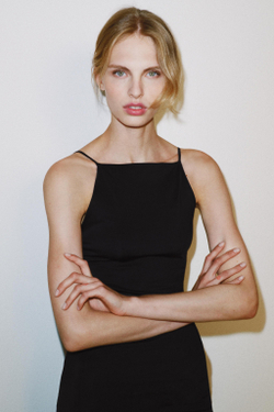 ZARA ПЛАТЬЕ МИДИ ИЗ СМЕСОВОГО ПОЛИАМИДА, ЧЕРНЫЙ