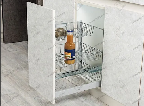 S-2124-C Выдвижная корзина в базу 500 мм, Starax, 3-х уровневая, (410х500х520 мм), с доводчиком