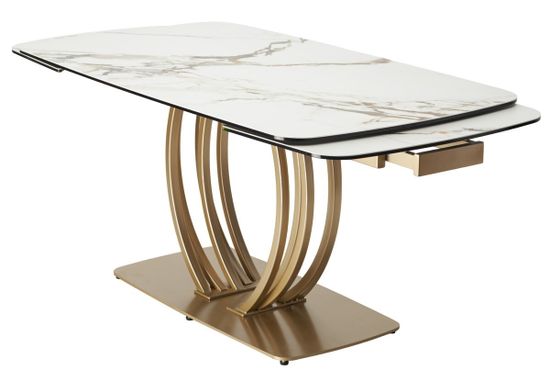 Стол MALTA 160 KL-188 Контрастный мрамор матовый, итальянская керамика/ каркас цвета шампань