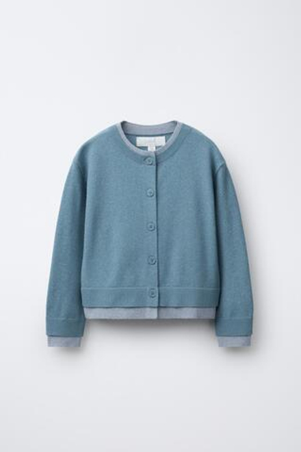 ZARA КАРДИГАН С ДВУХСЛОЙНОЙ ОТДЕЛКОЙ, ГОЛУБОЙ