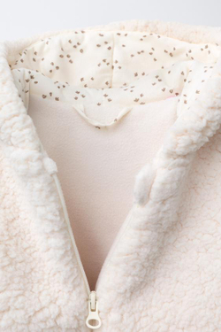 ZARA КОМБИНЕЗОН ИЗ ИСКУССТВЕННОЙ ОВЧИНЫ И ПОЛАРФЛИСА, ЭКРЮ