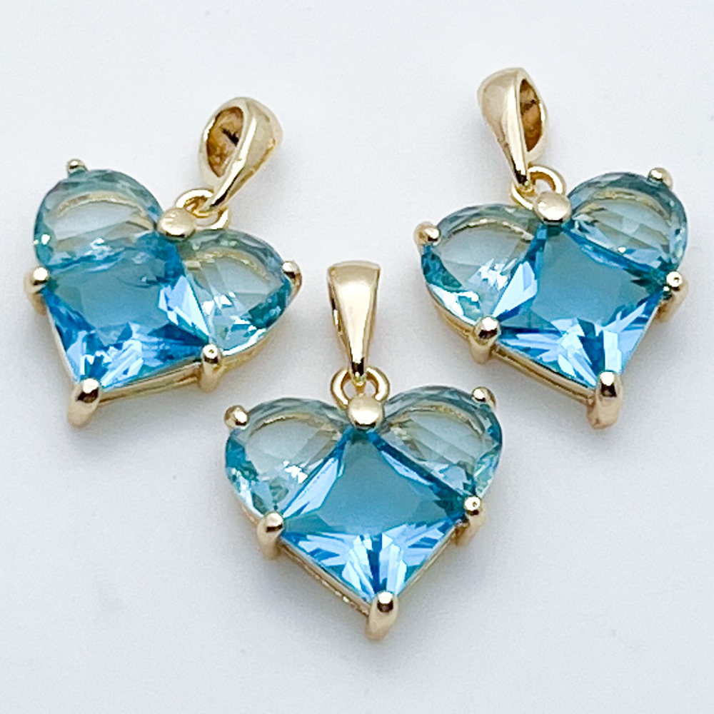 Подвеска Сердце, цвет золото+голубой, размер 14*14 мм, цена за 1 шт