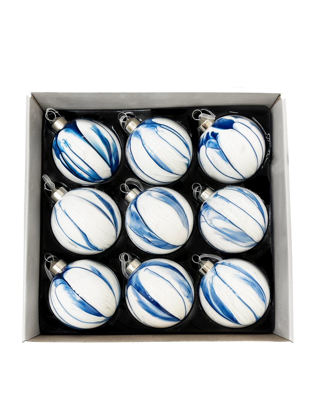 Набор шаров 8см 9шт ChristmasDeLuxe белый с синими разводами