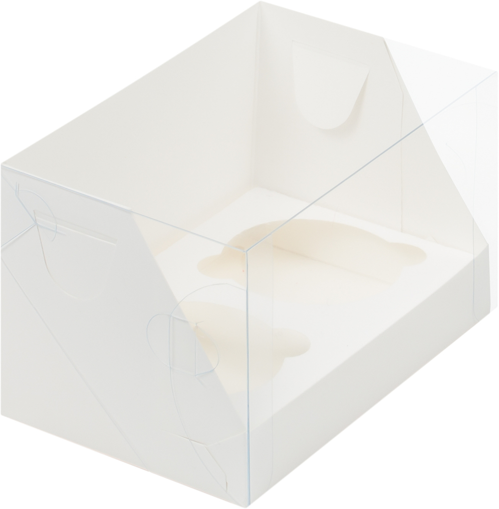 Коробка на 2 капкейка с пластиковой крышкой 16 х 10 х 10 см, белая