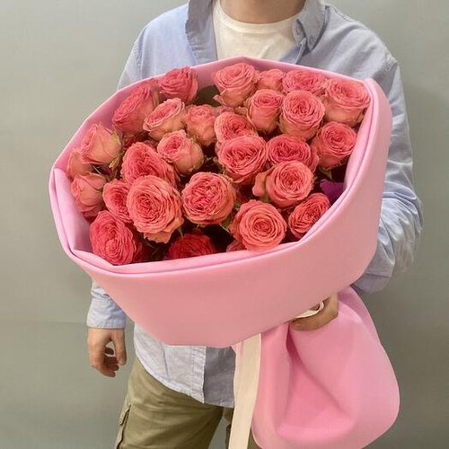 Монобукет из 9 кустовых роз Элисана. Монобукет 025 Chalet Green