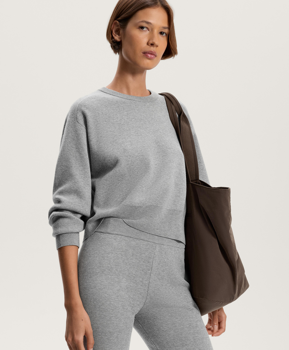 Oysho Вязаный джемпер с круглым вырезом, серый