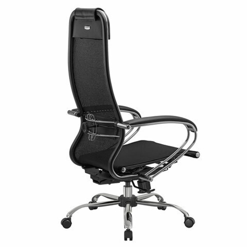 Кресло офисное МЕТТА "К-12", хром, ткань-сетка, сиденье и спинка регулируемые, черное