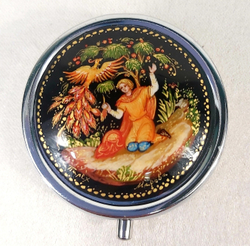 Сувенирный контейнер для хранения мелочей с ручной росписью Пале "Иван-царевич и жар-птица"