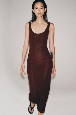 ZARA ПЛАТЬЕ МИДИ, КОРИЧНЕВЫЙ