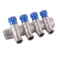 Коллектор с регулировочными вентилями 3/4" 4 выхода 1/2" НР HLV