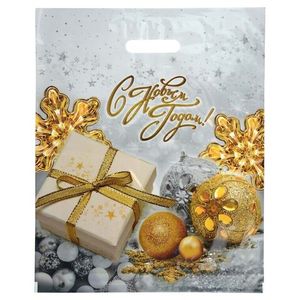 Пакет новогодний прорубная ручка Россия 38*47 см 60 мкм ПВД Праздничный час  1 шт 500 шт/кор