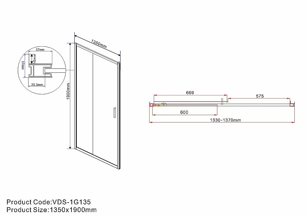 Душевая дверь Vincea Garda VDS-1G135CLG 135 стекло прозрачное/профиль брашированное золото
