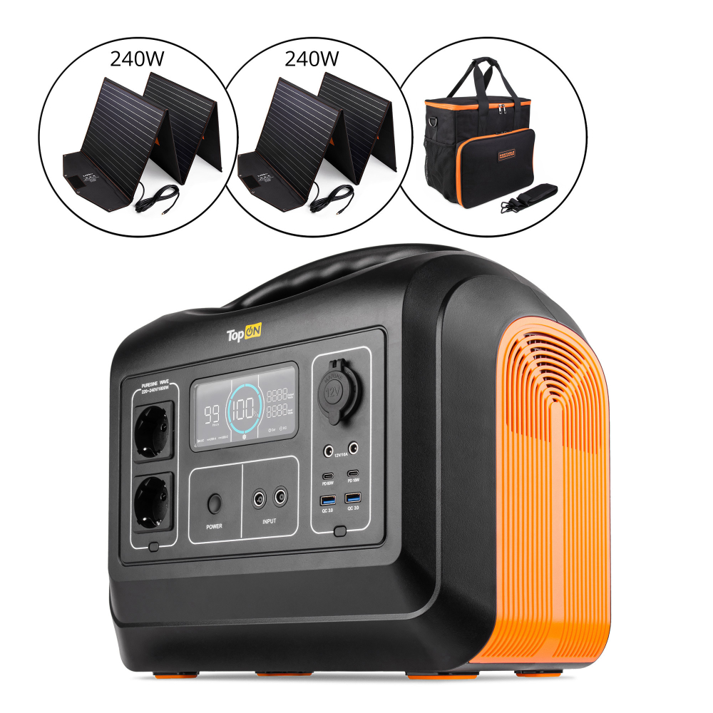 Портативная солнечная электростанция TopON TOP-X1800 LFP 1800 Вт, 2 розетки 220 В + 2 солнечные панели 220 Вт TOP-SLR220 + термосумка TOP-BGX18