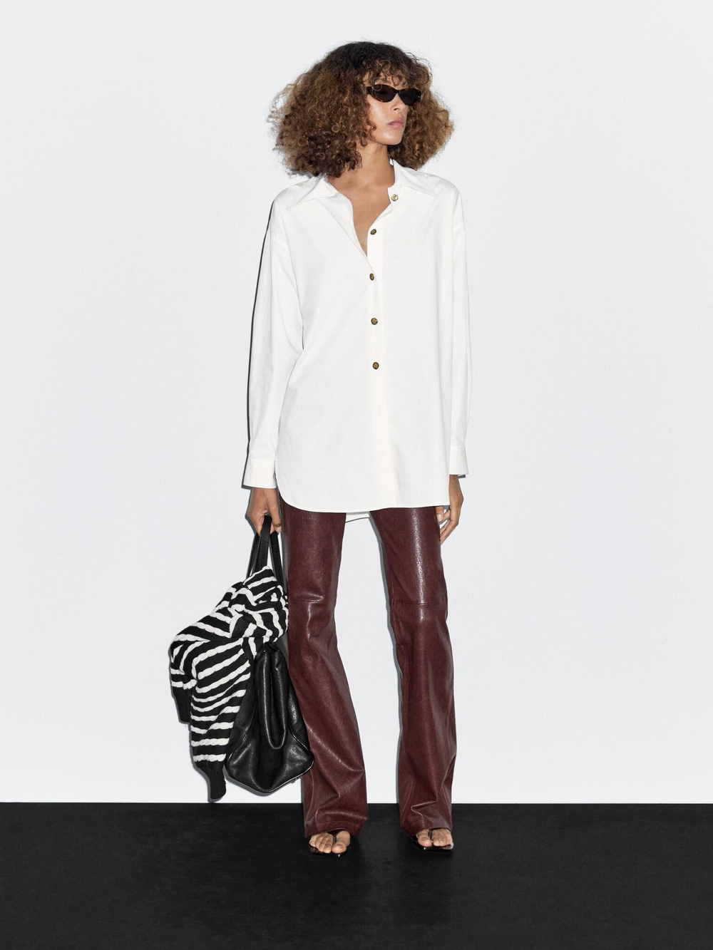 Massimo Dutti Рубашка из поплина с золотистыми пуговицами, белый