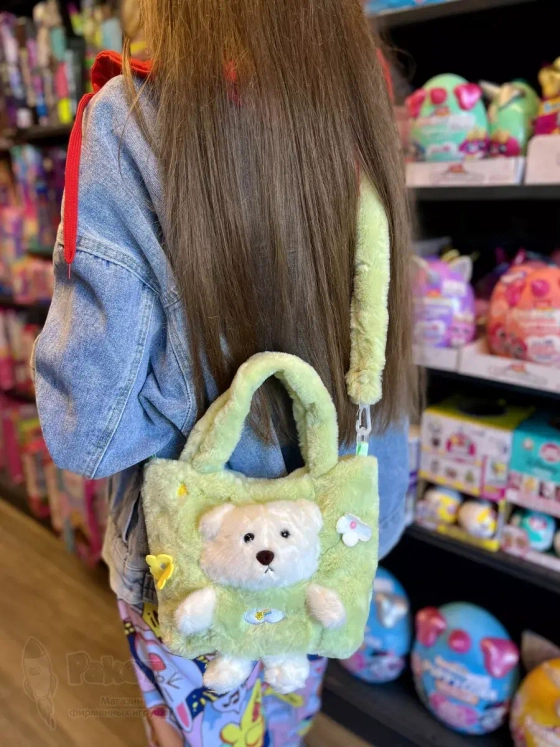 Сумка плюшевая пушистая через плечо сумочка игрушка мишка