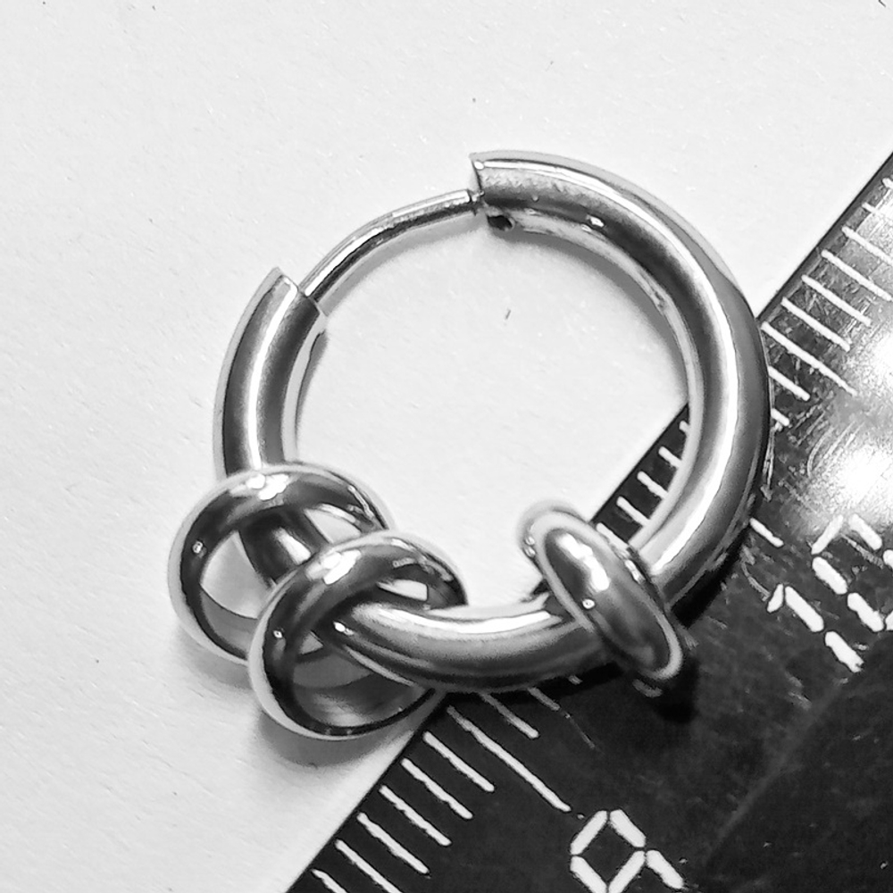 Серьга кольцо диаметр 12 мм "Три кольца" для пирсинга ушей. Медицинская сталь. Цена за штуку!
