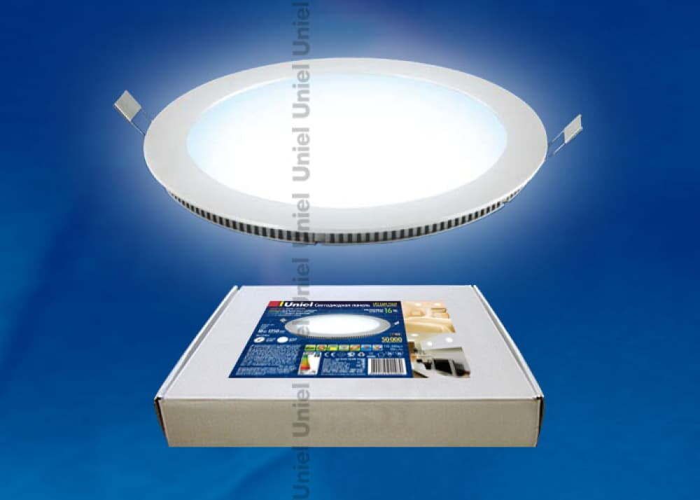 ULP-R240-18/DW WHITE Светильник светодиодный потолочный встраиваемый «Uniel». Ультратонкий. Диаметр ￠240*16mm. Цвет корпуса белый. Цвет свечения дневн