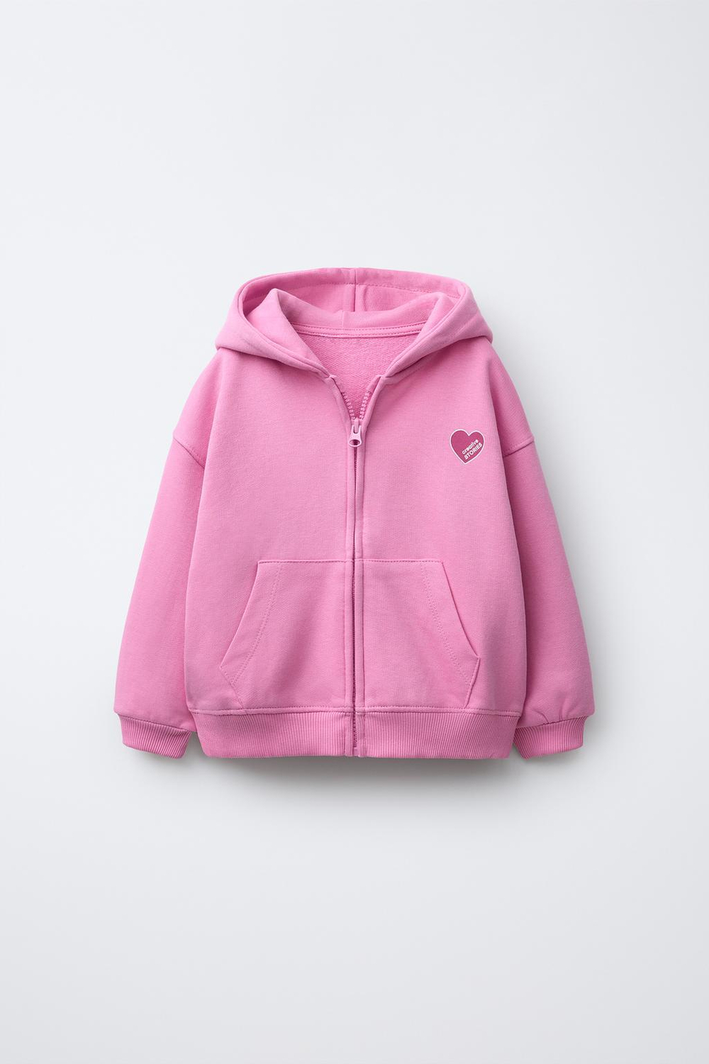 ZARA ТОЛСТОВКА НА МОЛНИИ С ПРИНТОМ «СЕРДЦЕ», МЯГКИЙ РОЗОВЫЙ