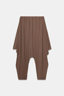 ZARA АCИММЕТРИЧНЫЕ БРЮКИ BAGGY ИЗ СТРУЯЩЕЙСЯ ТКАНИ, СВЕТЛО-КОРИЧНЕВЫЙ