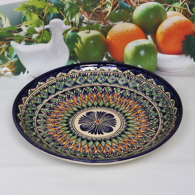 Ляган плоский 32см синий Риштанская Керамика